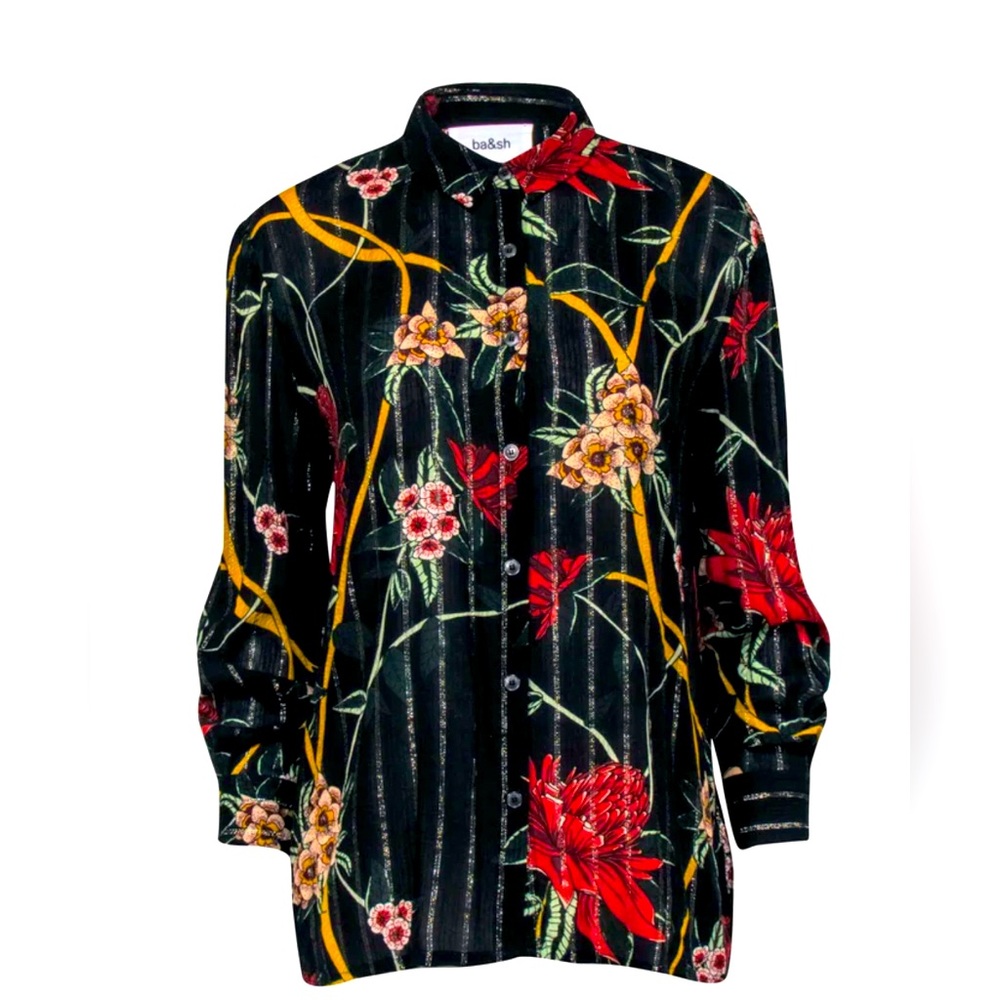 Ba&sh Metallic Stripe and Floral Blouse SZ SM